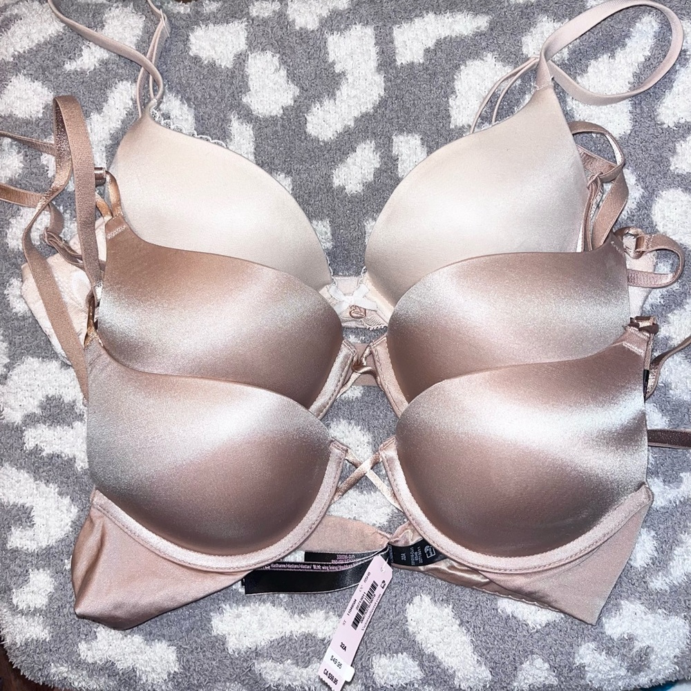 Victoria's Secret Satin Bra Set - Cream and Tan